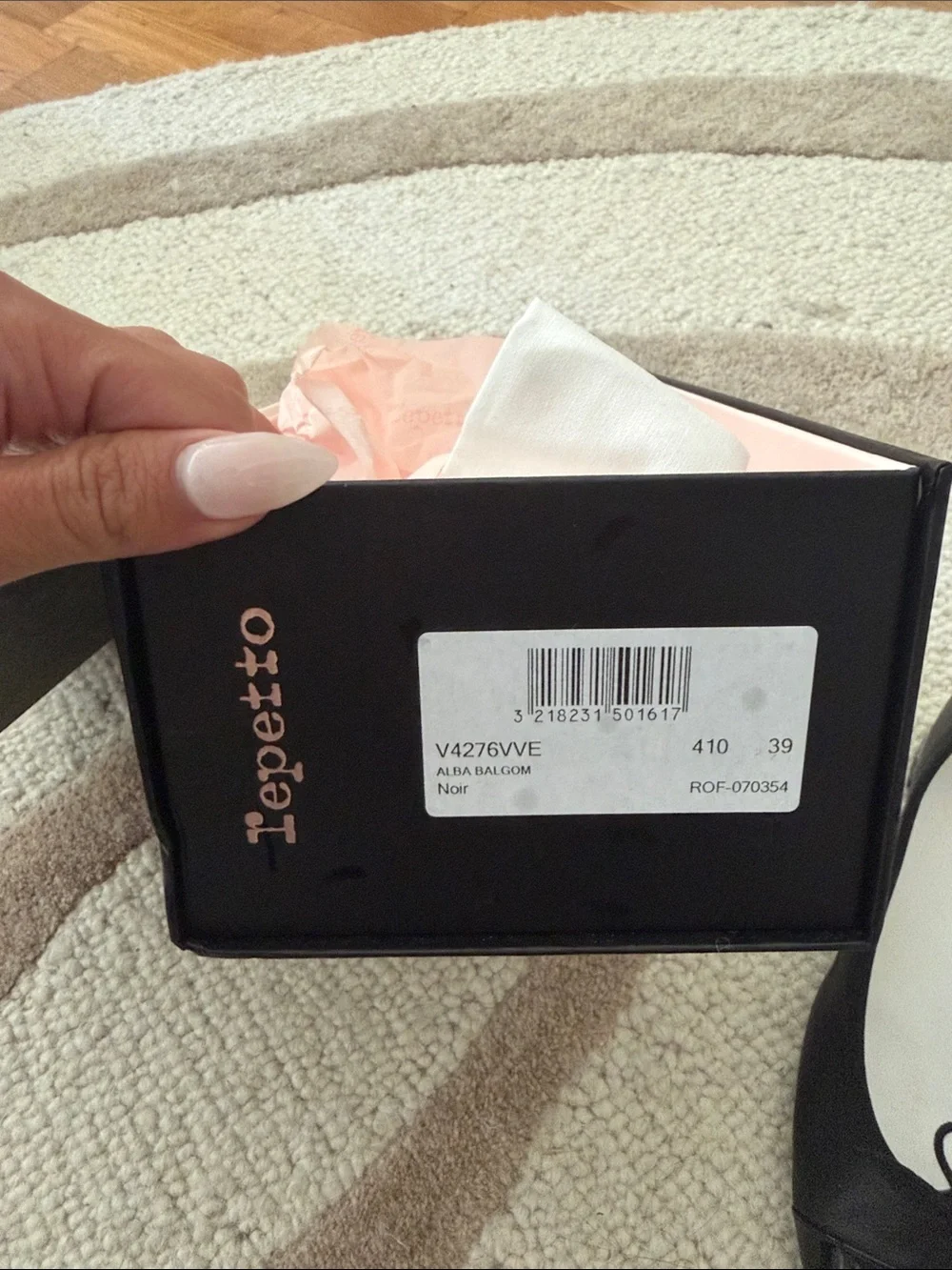 Repetto Black Leather Ballet Pumps with Patent Toe and Low Block Heel